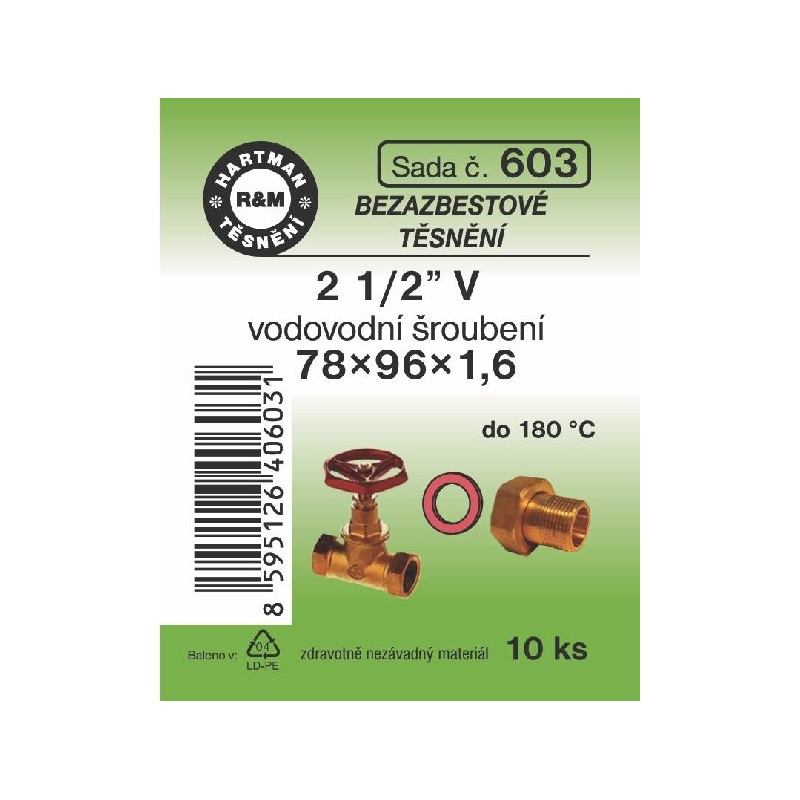 Sada těsnění pro šroubení, 2 1/2 V, 78 x 96 x 1,6, bezazbestové, 10 ks č. 603, HARTMAN