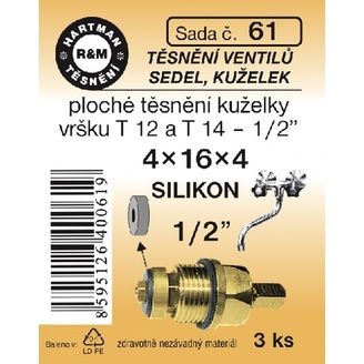 Sada těsnění ventilů sedel, kuželek, k vršku kuželky, 4 x 16 x 4, 1/2“, 3 ks, č. 61, HARTMAN