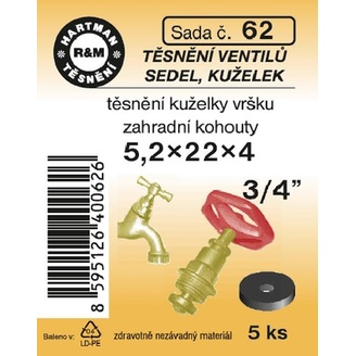 Sada těsnění ventilů sedel, kuželek, k vršku kuželky, 5,2 x 22 x 4, 3/4“, 5 ks, č. 62, HARTMAN