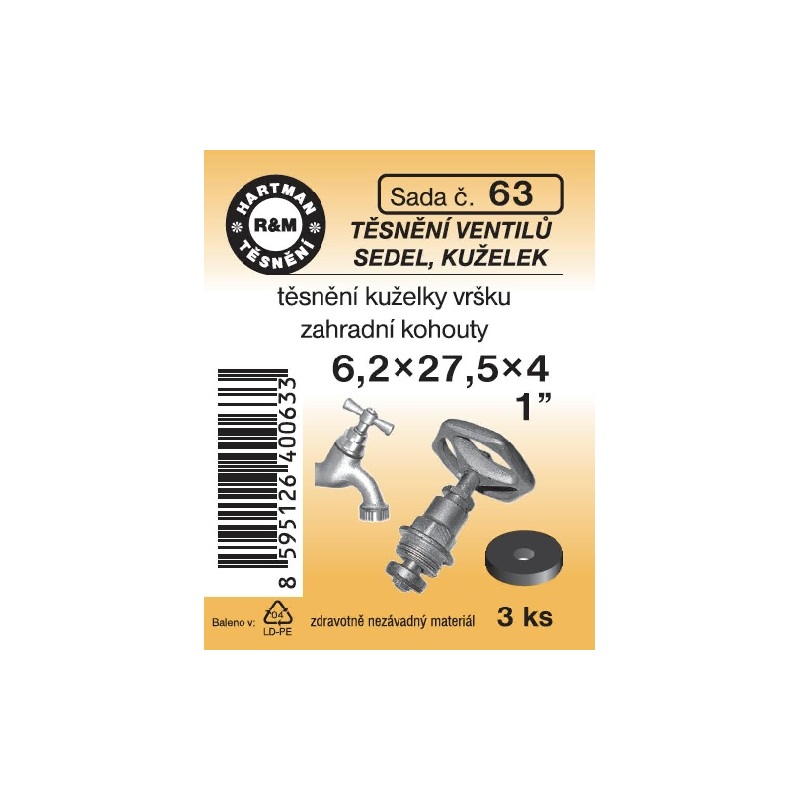 Sada těsnění ventilů sedel, kuželek, k vršku kuželky, 6,2 x 27,5 x 4, 1, 3 ks, č. 63, HARTMAN