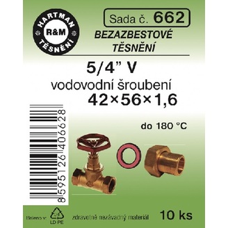 Sada těsnění pro šroubení, 5/4“ V, 42 x 56 x 1,6, bezazbestové, 10 ks č. 662, HARTMAN