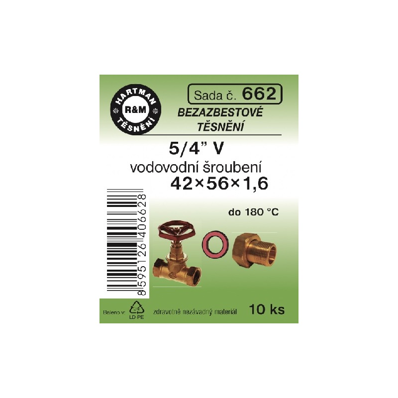 Sada těsnění pro šroubení, 5/4“ V, 42 x 56 x 1,6, bezazbestové, 10 ks č. 662, HARTMAN