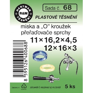 Sada těsnění k vodovodním bateriím, miska a O kroužek přeřaďovače sprchy, 4 x 16 x 4, 5 ks, č. 68, HARTMAN