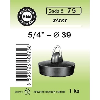 Umyvadlová zátka, průměr 39 mm, pryžová, 1 ks, č. 75, HARTMAN