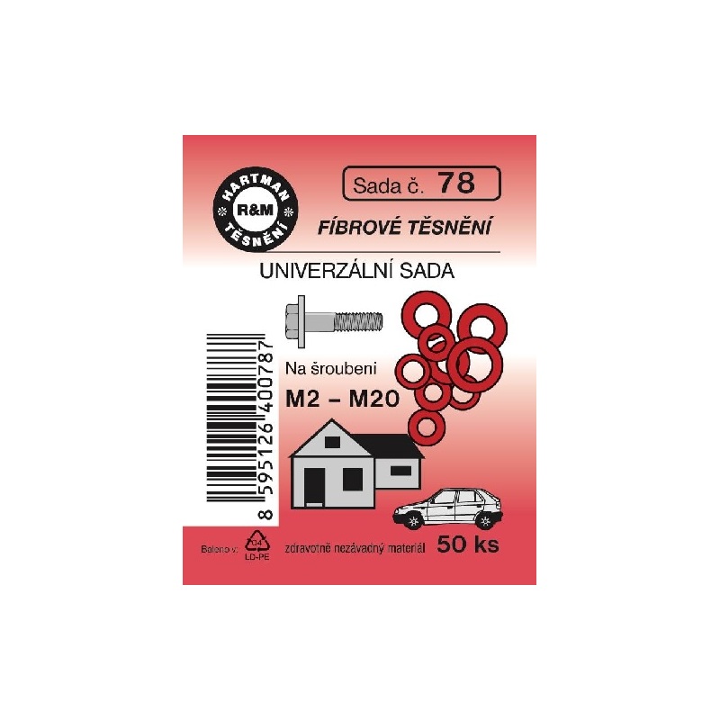 Sada těsnění univerzální pro domácnost, M2 – M20 fíbrové, 50 ks, č. 78, HARTMAN