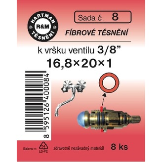 Sada těsnění k vršku ventilu, 3/8, 16,8 x 20 x 1, fíbrové, 8 ks, č. 8, HARTMAN