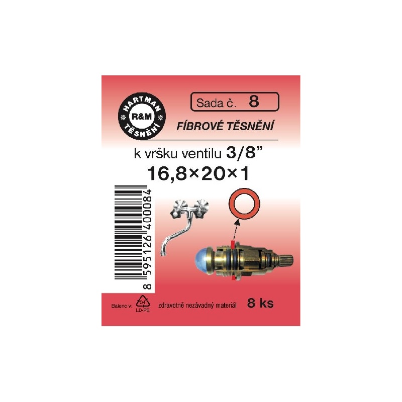 Sada těsnění k vršku ventilu, 3/8, 16,8 x 20 x 1, fíbrové, 8 ks, č. 8, HARTMAN