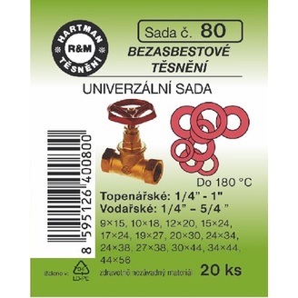Sada těsnění do šroubení univerzální, 3/8 - 5/4, bezazbestové, 20 ks, č. 80, HARTMAN
