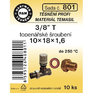 Sada těsnění pro šroubení, 3/8 T, 10 x 18 x 1,6, topenářské, 10 ks č. 801, HARTMAN