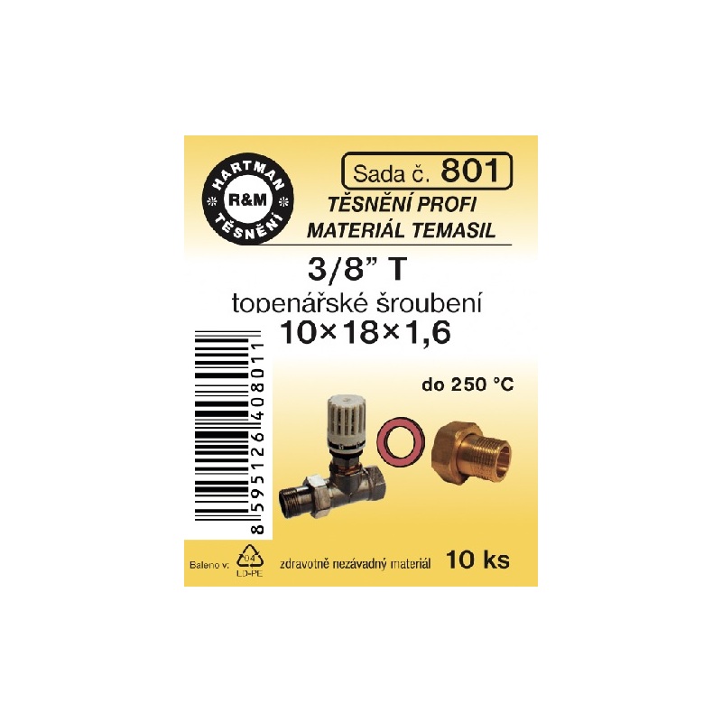 Sada těsnění pro šroubení, 3/8 T, 10 x 18 x 1,6, topenářské, 10 ks č. 801, HARTMAN