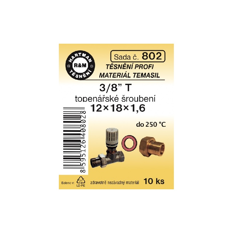 Sada těsnění pro šroubení, 3/8 T, 12 x 18 x 1,6, topenářské, 10 ks č. 802, HARTMAN