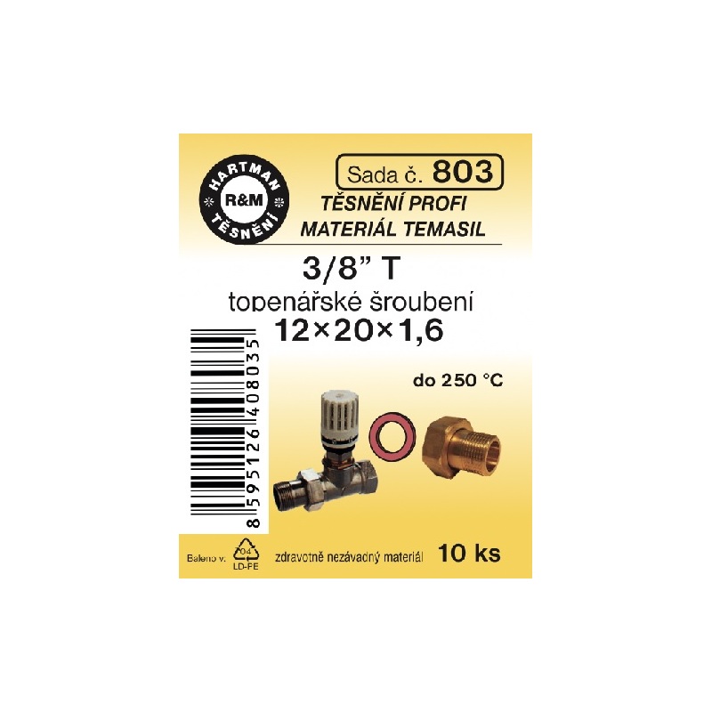 Sada těsnění pro šroubení, 3/8 T, 12 x 20 x 1,6, topenářské, 10 ks č. 803, HARTMAN