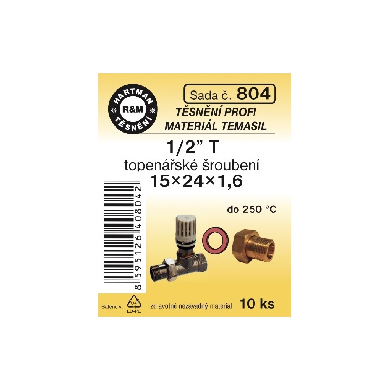 Sada těsnění pro šroubení, 1/2 T, 15 x 24 x 1,6, topenářské, 10 ks č. 804, HARTMAN