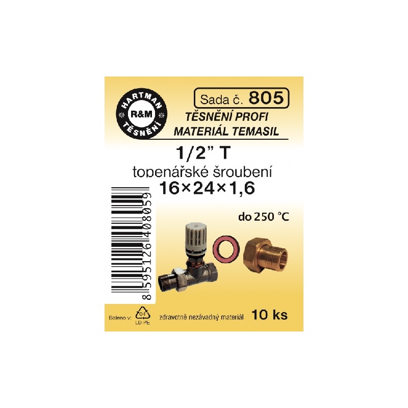 Sada těsnění pro šroubení, 1/2 T, 16 x 24 x 1,6, topenářské, 10 ks č. 805, HARTMAN