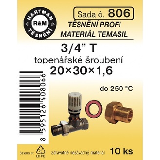 Sada těsnění pro šroubení, 3/4 T, 20 x 30 x 1,6, topenářské, 10 ks č. 806, HARTMAN