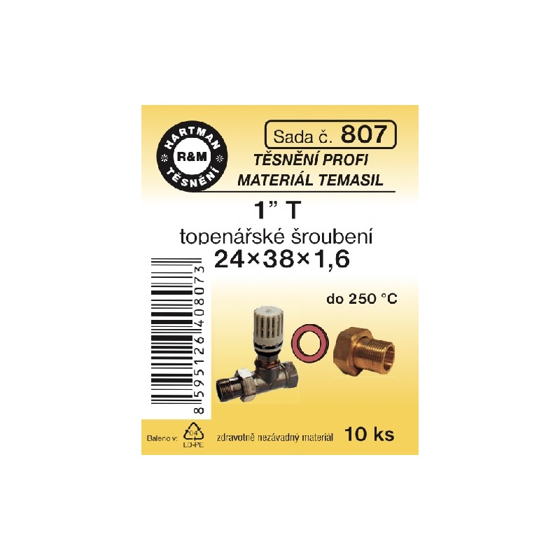 Sada těsnění pro šroubení, 1 T, 24 x 38 x 1,6, topenářské, 10 ks č. 807, HARTMAN