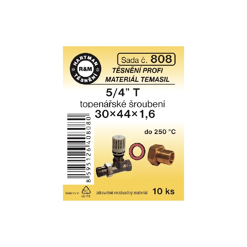 Sada těsnění pro šroubení, 5/4 T, 30 x 44 x 1,6, topenářské, 10 ks č. 808, HARTMAN