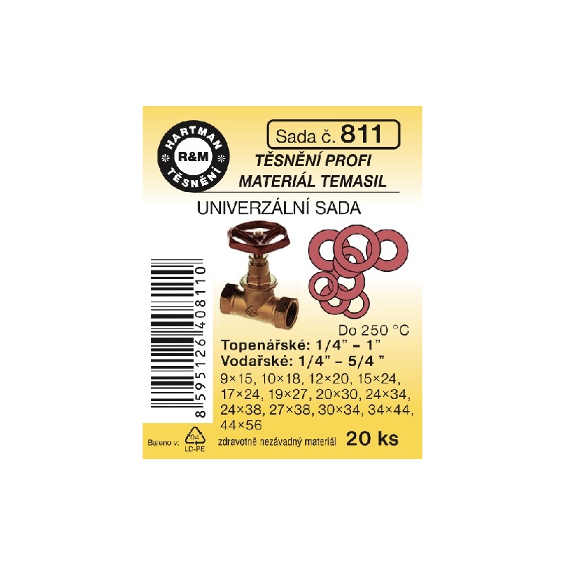 Sada těsnění do šroubení univerzální, 1/4 - 5/4, Temasil, 20 ks, č. 811, HARTMAN
