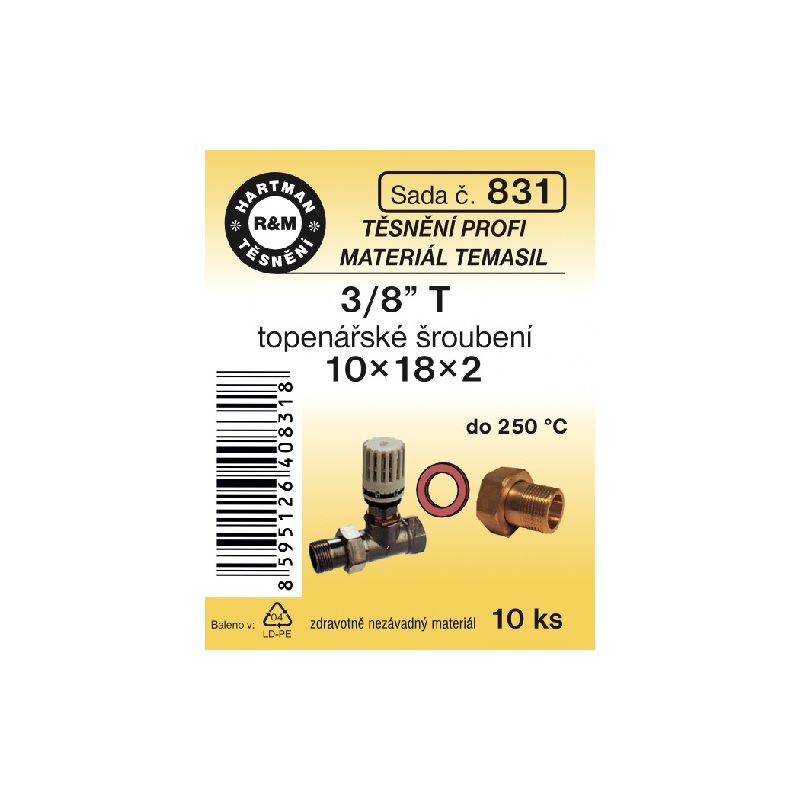 Sada těsnění do šroubení, 3/8“ T, Temasil, 10 ks, č. 831, HARTMAN