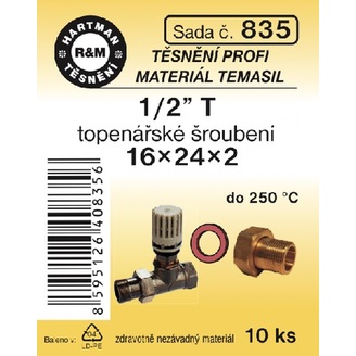 Sada těsnění do šroubení, 1/2“ T, 16 x 24 x 2, Temasil, 10 ks, č. 835, HARTMAN