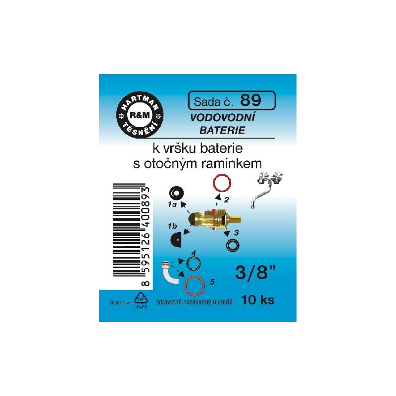 Sada těsnění pro vodovodní baterie, k vršku baterie, 3/8, 10 ks, č. 89, HARTMAN