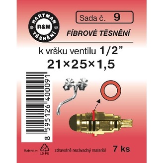 Sada těsnění k vršku ventilu, 1/2, 21 x 25 x 1,5, fíbrové, 7 ks, č. 9, HARTMAN