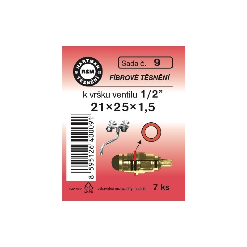 Sada těsnění k vršku ventilu, 1/2, 21 x 25 x 1,5, fíbrové, 7 ks, č. 9, HARTMAN