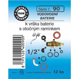 Sada těsnění pro vodovodní baterie, k vršku baterie, 1/2, 12 ks, č. 90, HARTMAN