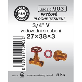 Sada těsnění do šroubení, 3/4“ V, 27 x 38 x 3, pryž, 5 ks, č. 903, HARTMAN