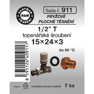 Sada těsnění do šroubení, 1/2“ T, 15 x 24 x 3, pryž, 7 ks, č. 911, HARTMAN