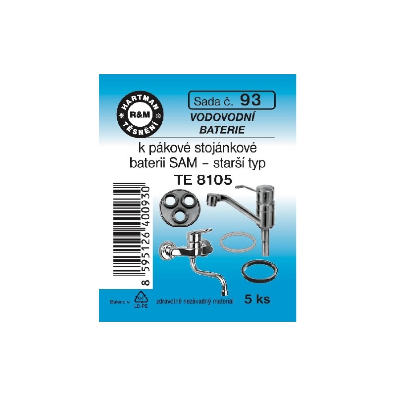Sada těsnění pro vodovodní baterie, k pákové stojánkové baterii, TE 8105, 6 ks, č. 93, HARTMAN