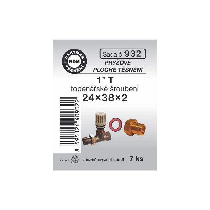 Sada těsnění do šroubení, 1“ T, 24 x 38 x 2, pryž, 7 ks, č. 932, HARTMAN