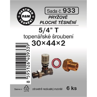 Sada těsnění do šroubení, 5/4“ T, 30 x 44 x 2, pryž, 6 ks, č. 933, HARTMAN