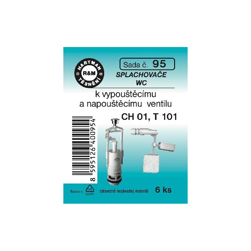 Sada těsnění k napouštěcímu a vypouštěcímu ventilu, T 2442, 6 ks, č. 95, HARTMAN