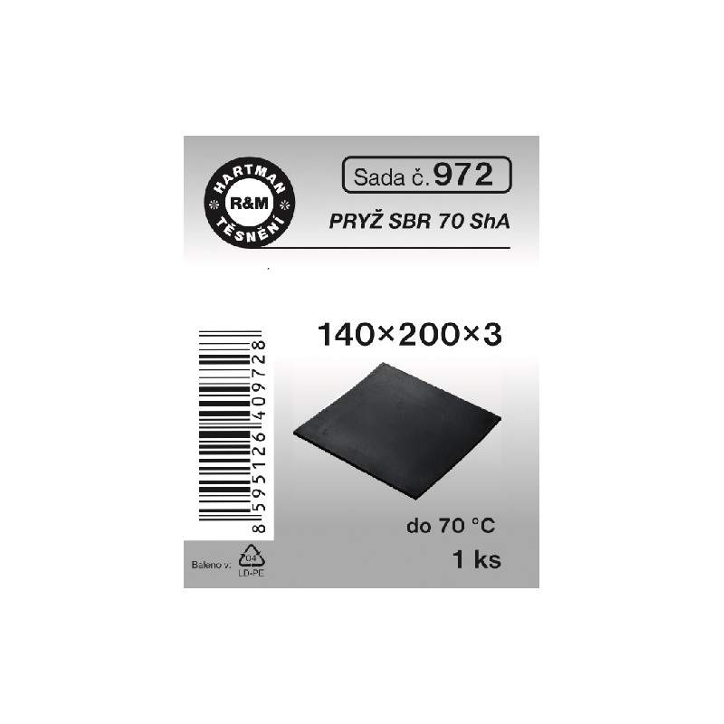 Sada těsnění, 140 x 200 x 3, pryž, 1 ks, č. 972, HARTMAN