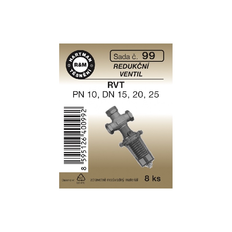 Sada těsnění k redukčnímu ventilu RTV, PN10, DN15, DN20, DN25, 8 ks, č. 100, HARTMAN