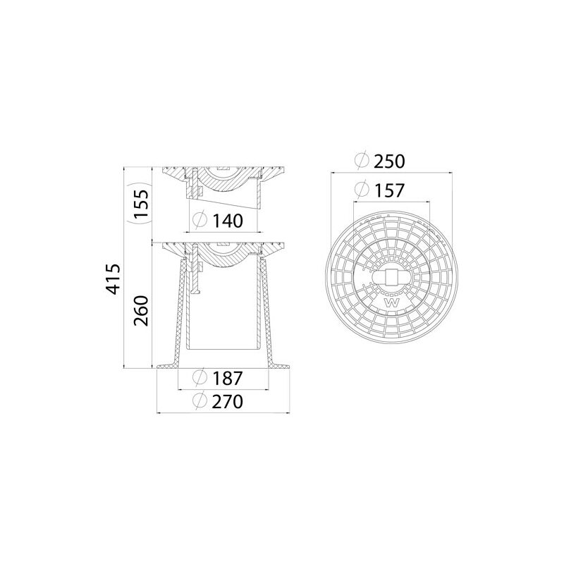Poklop šoupátkový KOMPAKTUS, W, víko černé, můstek, HECKL