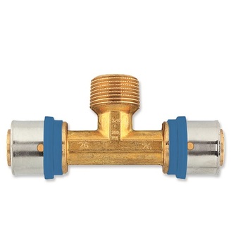 Lisovací T-kus Radopress d 16 × 1/2 × 16, vnější závit, Pipelife 1533000102
