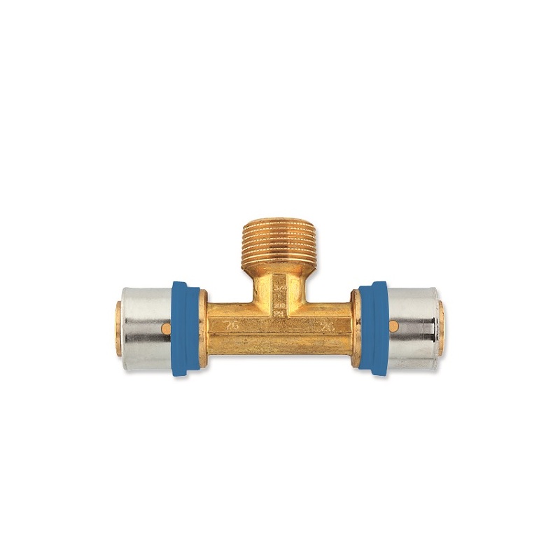 Lisovací T-kus Radopress d 16 × 1/2 × 16, vnější závit, Pipelife 1533000102