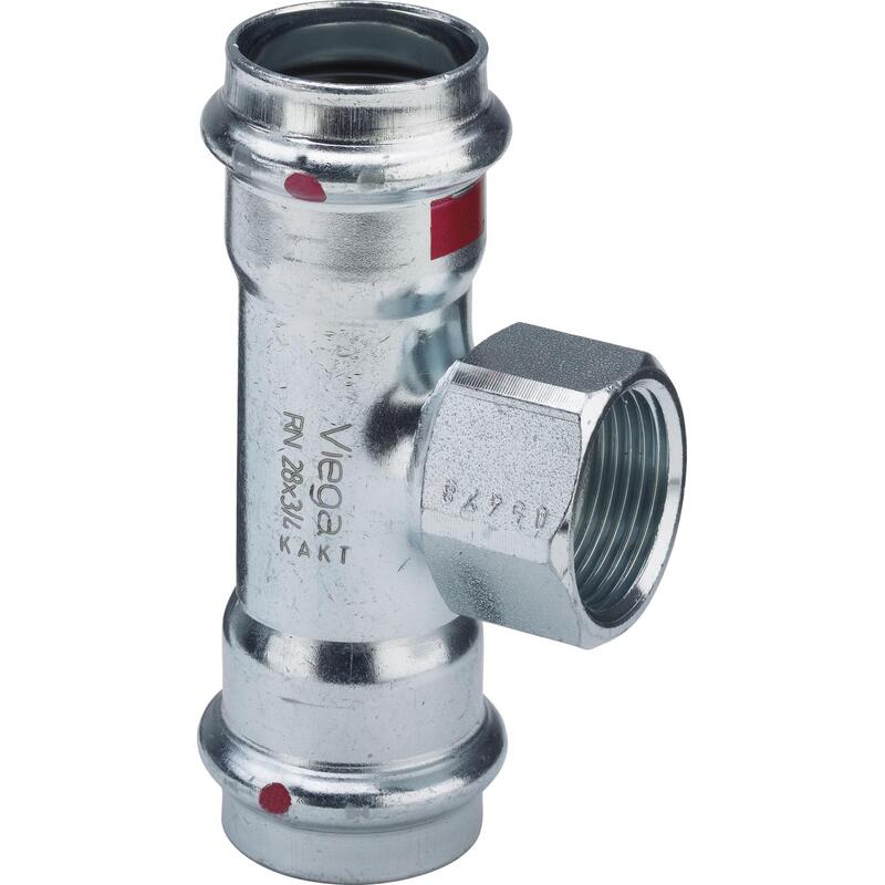 Lisovací T-kus Prestabo d 15 × 1/2 × 15, vnitřní závit, Viega 558888, model 1117.2