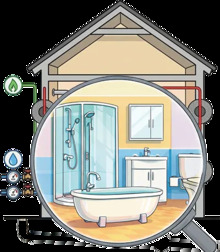 sanita - koupelny - sprchy, vany, umyvadla, keramika. obklady, dlažby, vodovodní baterie, WC