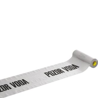 Výstražná fólie bílá, nápis POZOR VODA, 30 cm, balení 100 m