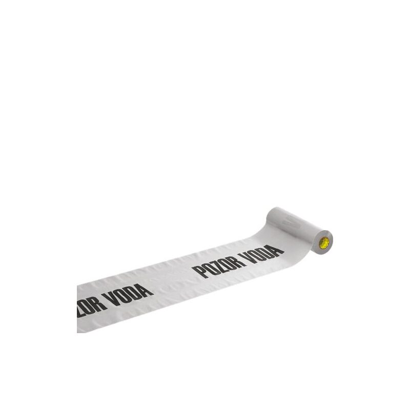 Výstražná fólie bílá, nápis POZOR VODA, 30 cm, balení 100 m