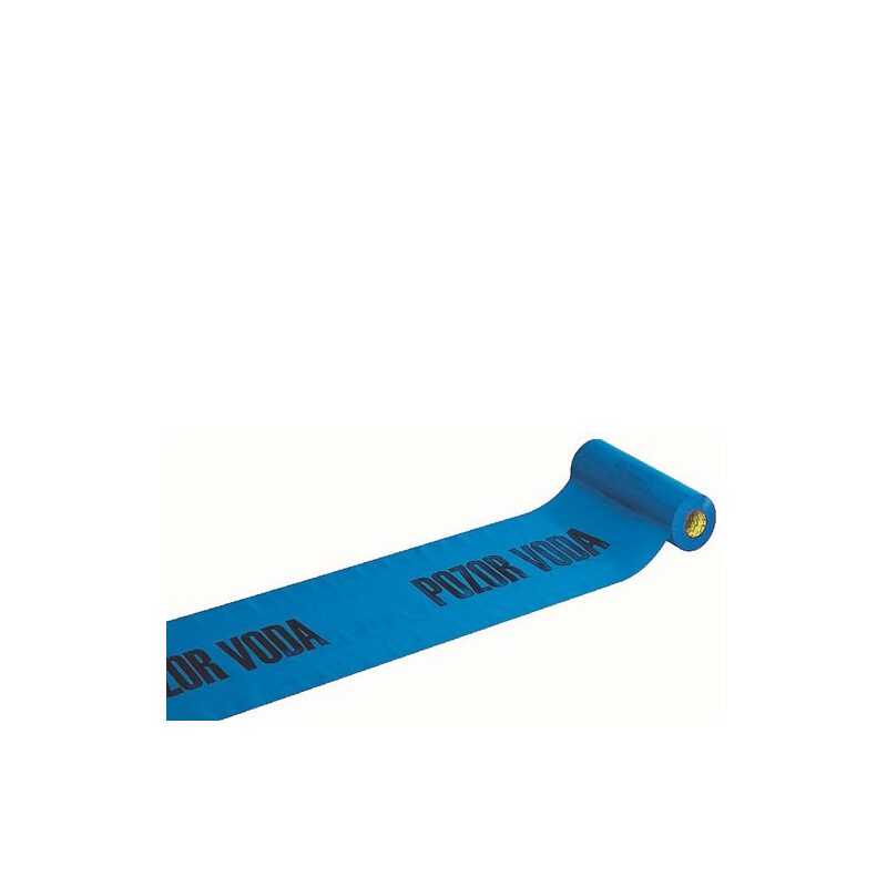 Výstražná fólie modrá, nápis POZOR VODA, 22 cm, balení 250 m