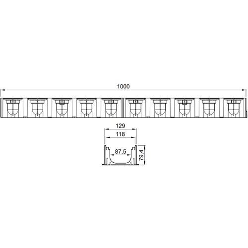 Odvodňovací žlab Hexaline, H 82 mm, 1 m, A15, plastový rošt, ACO 319210