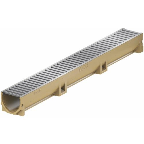Odvodňovací žlab Euroline, H 100 mm, 0,5 m, A15, pozinkovaný rošt, ACO 3003694