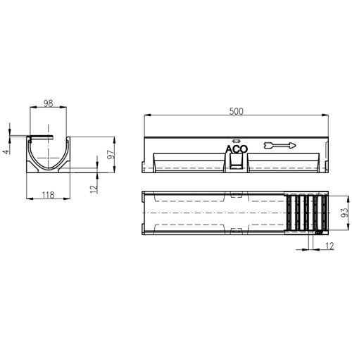 Odvodňovací žlab Euroline, H 104 mm, 0,5 m, B125, litinový rošt, ACO 3003698