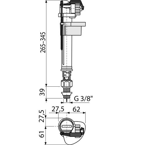Napouštěcí ventil A18 G 3/8", spodní, kovový závit, Alcadrain