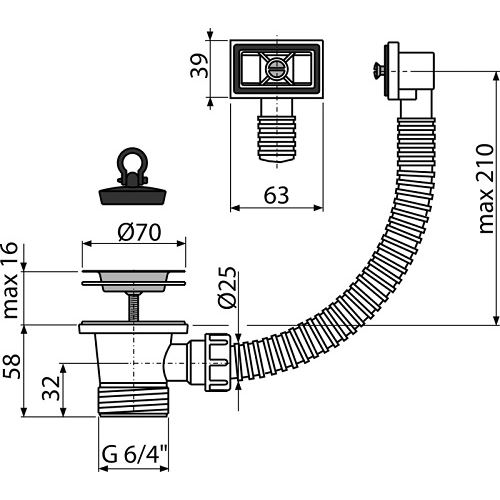 Dřezová výpusť 6/4", nerez mřížka, s flexi přepadem, Alcadrain A331