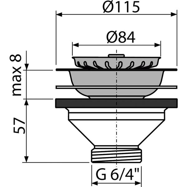 Dřezová výpusť 6/4", nerez mřížka, Alcadrain A37